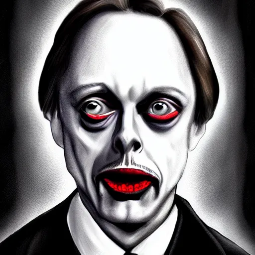 Image similar to photorealistic portrait of a young steve buscemi as the mothman, dark, horror movie poster, digital painting