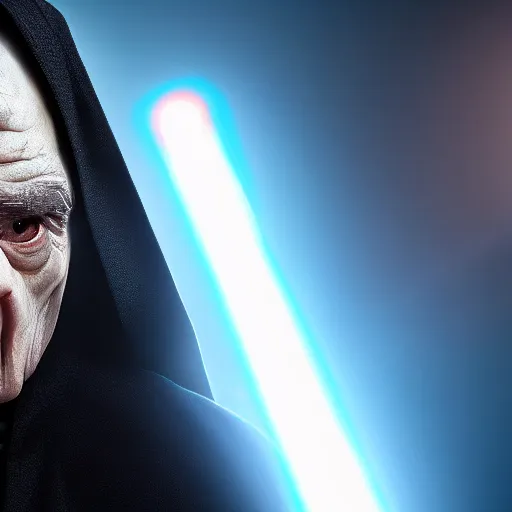 Image similar to mr. bean is darth sidious in star wars, 4 k, studio portrait, photography, cinematic lighting, highly detailed