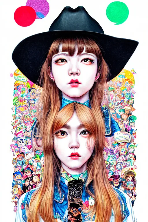 Image similar to girl wearing cowboy hat, style of yoshii chie and hikari shimoda and martine johanna, highly detailed