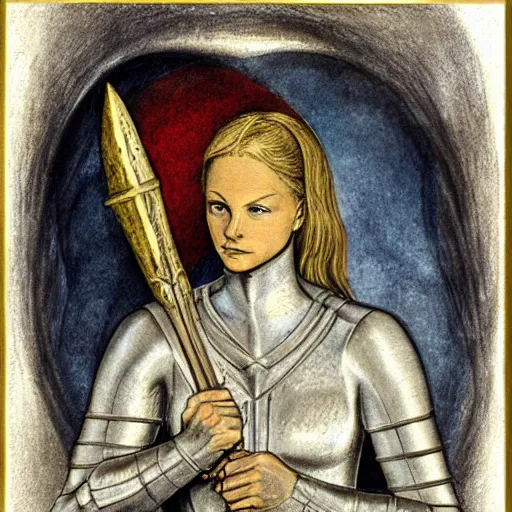 Image similar to jeanne d'arc in the style of william blake, terese nielsen, isolde, 8 k resolution