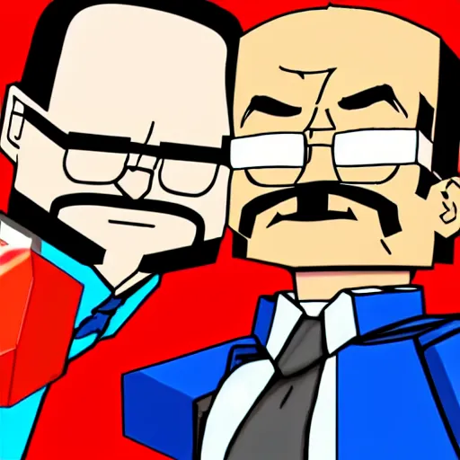 Image similar to photography of phoenix wright doing a selfie with walter white in minecraft, black and white, dark, clear