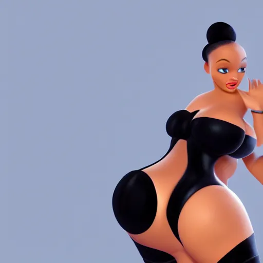 Prompt: detailed 3d render of a voluptuous beautiful black curvaceous model being arrested, studio lighting, blue background, in the style of pixar, highly detailed, sharp focus, bokeh, depth of field, 16k resolution, Unreal Engine 5, coherent, cinematic lighting, beautiful painting, top down pov