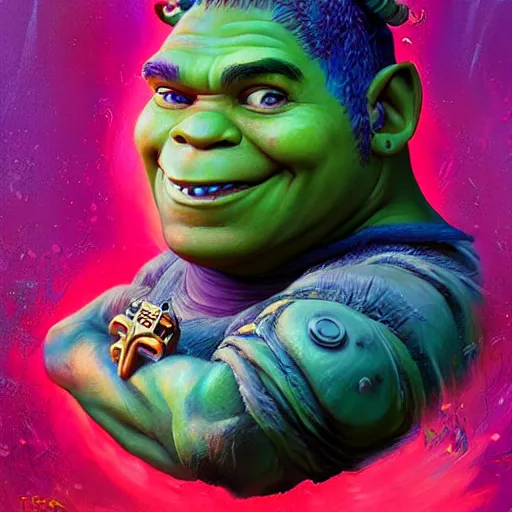 Image similar to lofi biopunk portrait of shrek the doom slayer, pixar style, by tristan eaton stanley artgerm and tom bagshaw.