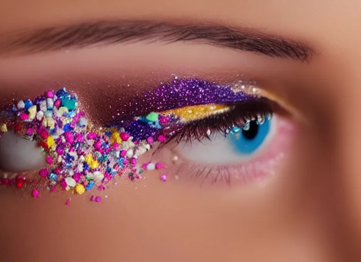 Prompt: high - end cosmetic photography of close up of eyes with sprinkles mascara n 9