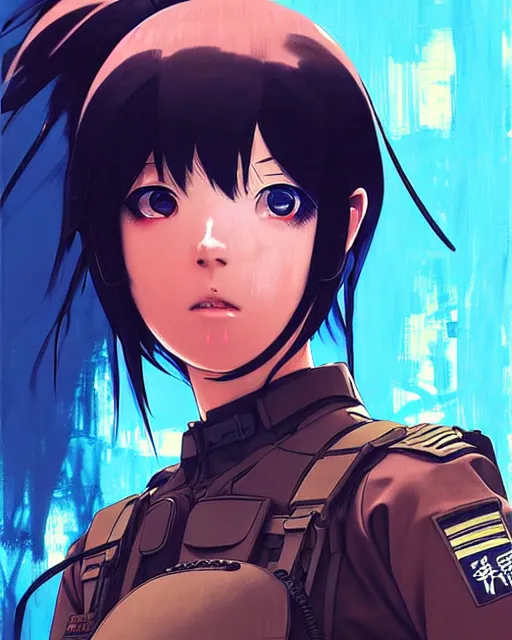 Image similar to soldier in riot gear | very very anime!!!, fine - face, audrey plaza, realistic shaded perfect face, fine details. anime. realistic shaded lighting poster by ilya kuvshinov katsuhiro otomo ghost - in - the - shell, magali villeneuve, artgerm, jeremy lipkin and michael garmash and rob rey