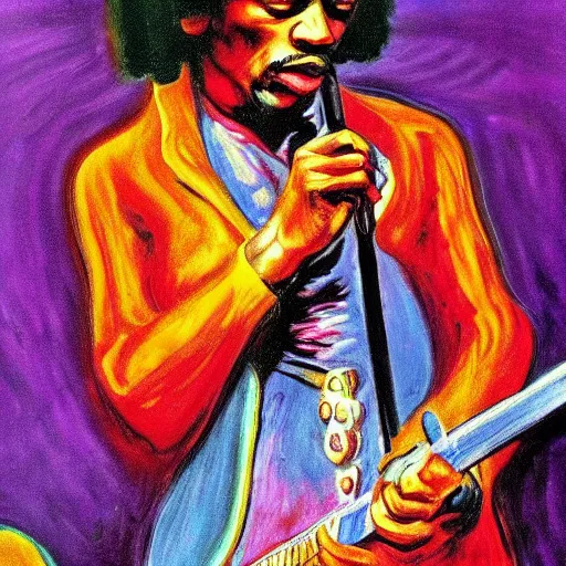 Prompt: jimi hendrix in the style of edvard munch