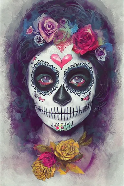 Prompt: illustration of a sugar skull day of the dead girl, art by craig mullins