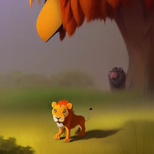 Image similar to goro fujita ilustration a lion walking in the forest, painting by goro fujita, sharp focus, highly detailed, artstation