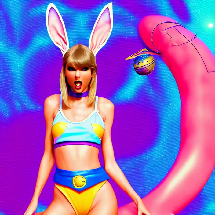 Image similar to portrait of Taylor Swift as Lola Bunny in Space Jam 1996. bunny ears. intricate abstract. intricate artwork. by Tooth Wu, wlop, beeple, dan mumford. octane render, trending on artstation, greg rutkowski very coherent symmetrical artwork. cinematic, hyper realism, high detail, octane render, 8k, iridescent accents