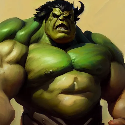 Prompt: greg manchess portrait painting of titan hulk as overwatch character, medium shot, asymmetrical, profile picture, organic painting, sunny day, matte painting, bold shapes, hard edges, street art, trending on artstation, by huang guangjian and gil elvgren and sachin teng