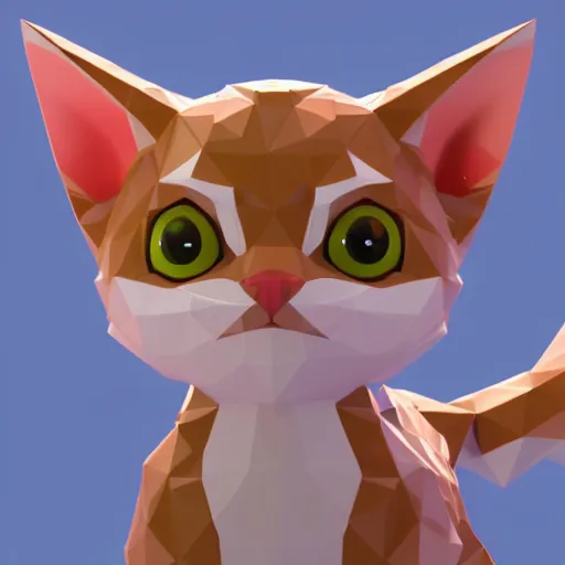 Image similar to low - poly kitten, 3 d render, blender, unity, octave, 4 k, isometric view, white background, beautiful render, pastel colours, breath of the wild art style