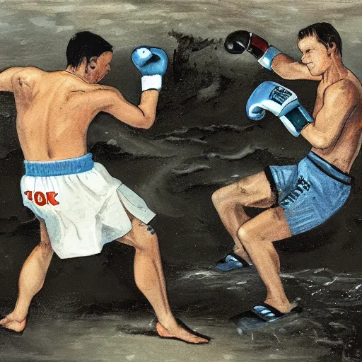 Image similar to a shark boxer fighting a crocodile