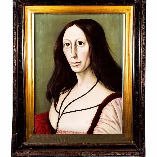 Prompt: Renaissance oil painting portrait of a pretty creepy girl, dark hair