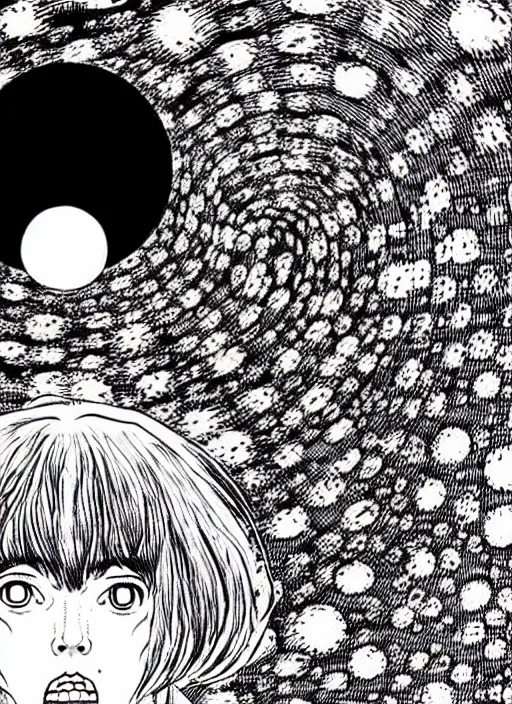 Prompt: what's inside a black hole, junji ito