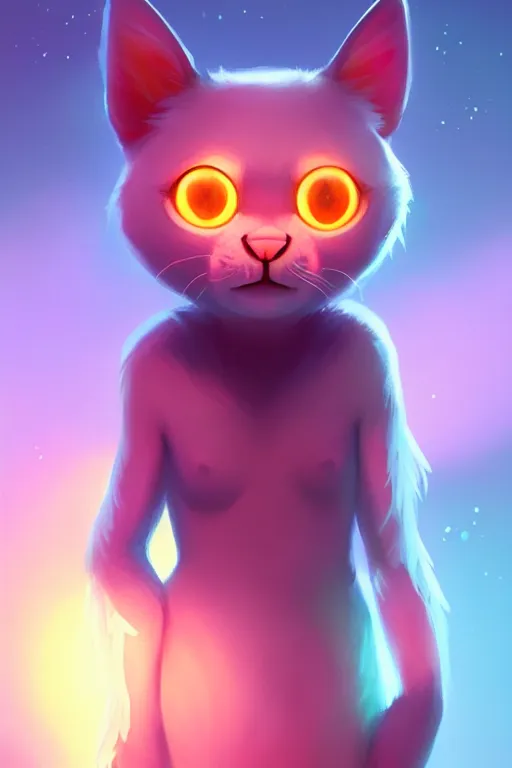 Image similar to super cute Bioluminescent cat character concept, soft light, soft mood, realistic body features and face, illustration, painting oil on canvas by Elena Zhurikhina and Goro Fujita and Charlie Bowater, octane render trending on artstation, 4k, 8k, HD