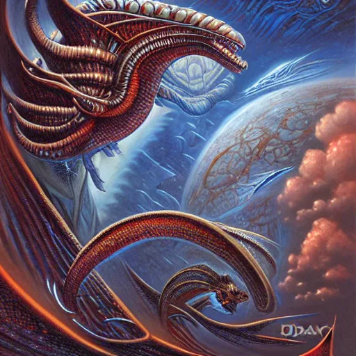 Image similar to alien space dragon by dan seagrave art