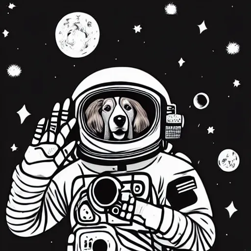 Prompt: mcbess illustration of a dog in a spacesuit In space , cinematic, hyper realistic, photo realistic, 4k, galaxies