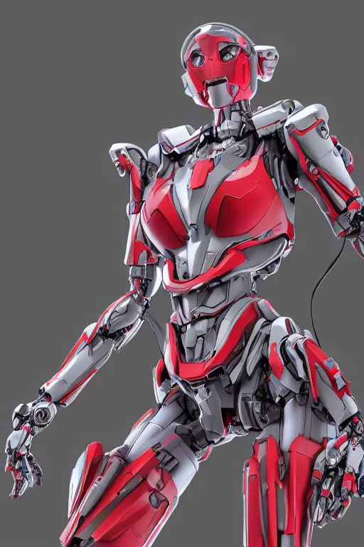 Image similar to heroine, beautiful, female mecha lineart concept, evangelion, brian sum, red and gray scale, full body, robotic, circle, manual, warlock, ultra detailed, digital art, 8 k, character, realistic, portrait, 3 d, hyperrealistic