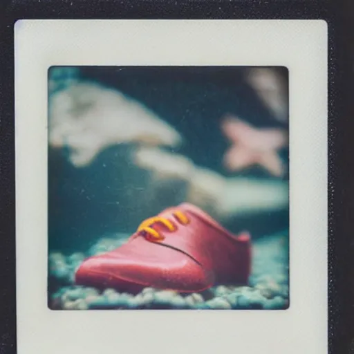 Image similar to polaroid photo of a plastic foot in a dirty aquarium