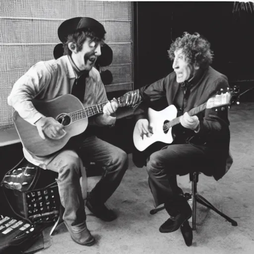 Image similar to bert jansch gives a goblin a guitar lesson