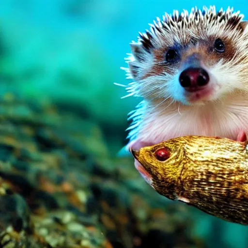 Prompt: a hedgehog and a fish as one animal.