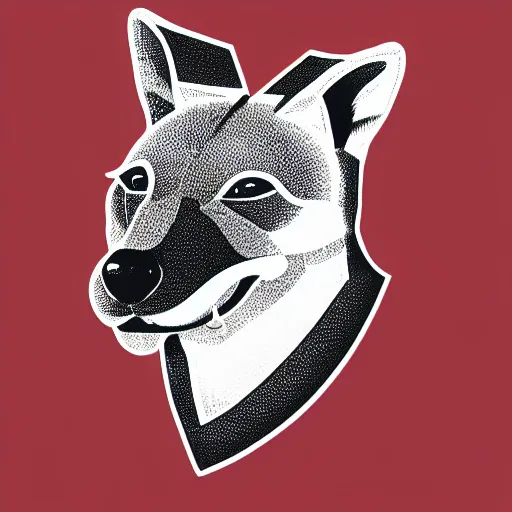 Image similar to A dingo mascot, maroon and white, NFL, highly detailed design, high evolution, legendary, smooth, sharp focus, line art, Canva art, art by Paul Rand