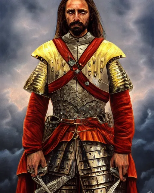 Image similar to ultrarealistic illustration of spanish conquistador, symmetrical, by daniel zrom and nicola saviori