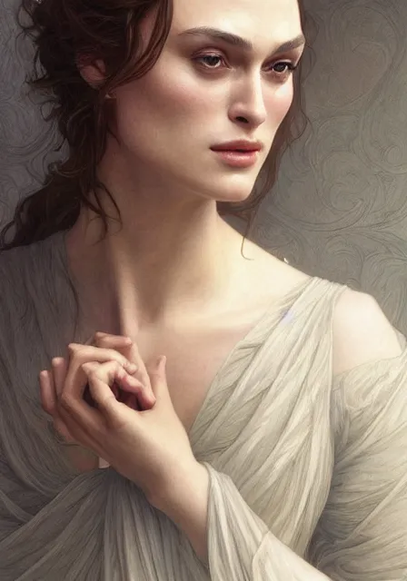 Prompt: sansa keira knightley, intricate, elegant, highly detailed, digital painting, artstation, concept art, smooth, sharp focus, illustration, art by artgerm and greg rutkowski and alphonse mucha and william - adolphe bouguereau