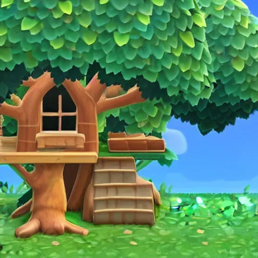 Prompt: a tree house in animal crossing