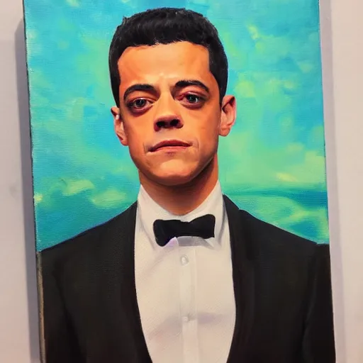 Prompt: oil painting of Rami Malek