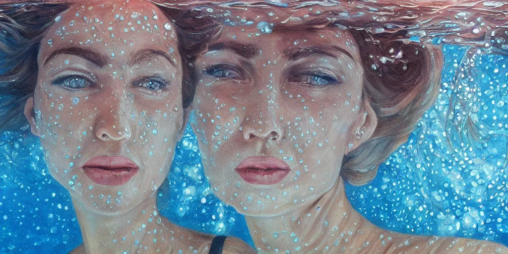 Prompt: detailed painting of faces underwater