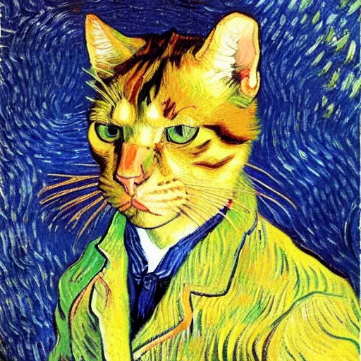 Image similar to van gogh painting of an anthropomorphic cat