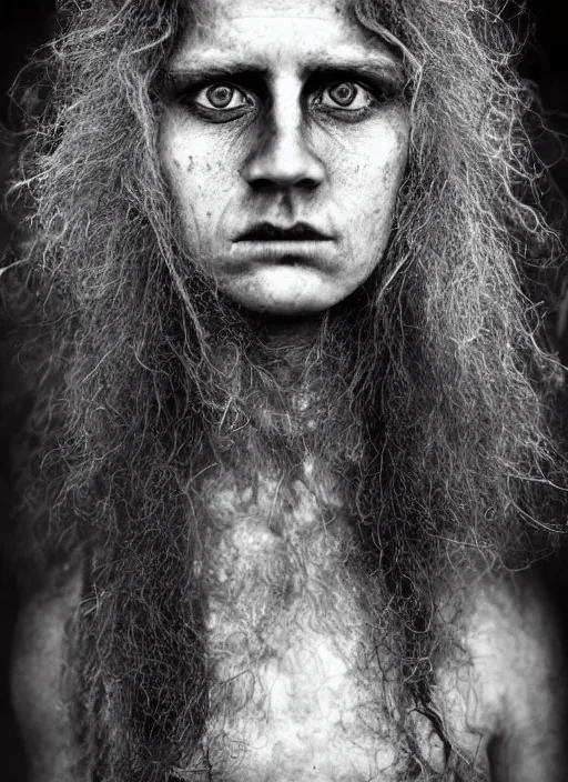 Image similar to Award winning Editorial photo of a Native Liechtensteiners with incredible hair and beautiful hyper-detailed eyes wearing traditional garb by Lee Jeffries, 85mm ND 5, perfect lighting, gelatin silver process