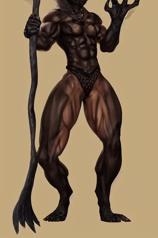 Prompt: anthropomorphic muscled black-coated leopard mage, Artstation