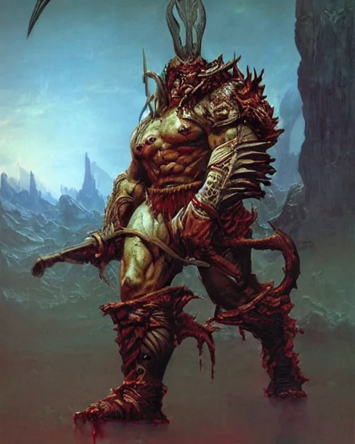 Prompt: orc warrior by thomas cole and wayne barlowe and brom