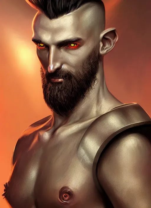 Image similar to buzzcut hair stubble male, aphelios draven, dndbeyond, bright, realistic, dnd character portrait, full body, art by ralph horsley, dnd, rpg, lotr game design fanart by concept art, behance hd, artstation, deviantart, global illumination radiating a glowing aura global illumination ray tracing hdr render in unreal engine 5