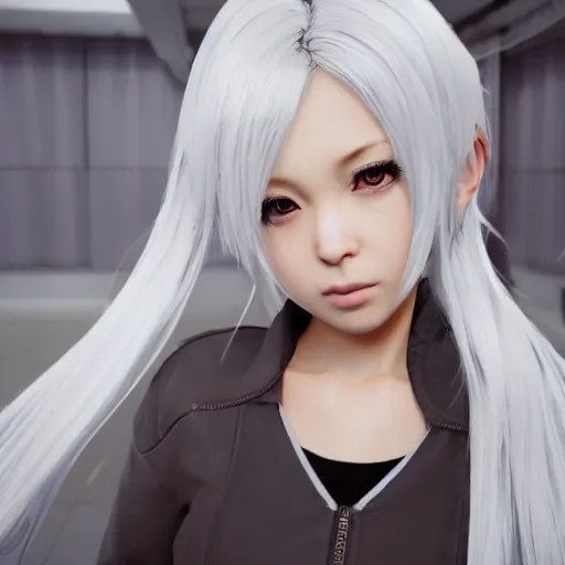 Image similar to cute anime girl with white hair, unreal engine, 8 k