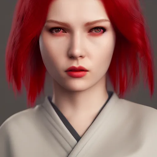 Prompt: a girl with red hair in a kimono, style of julia razumova, portrait, unreal engine, octane rendering, 8 k, closeup headshot, smooth, trending on artstation, digital illustration,.