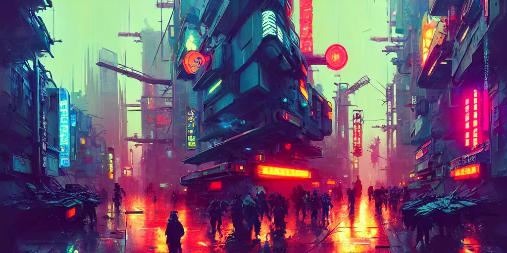 Image similar to concept art of a cyberpunk obon festival, grimy, gritty, blade runner 2 0 4 9, trending on artstation, award winning painting, cgi, art by john berkey and anton fadeev and john howe and simon stalenhag and greg rutkowski