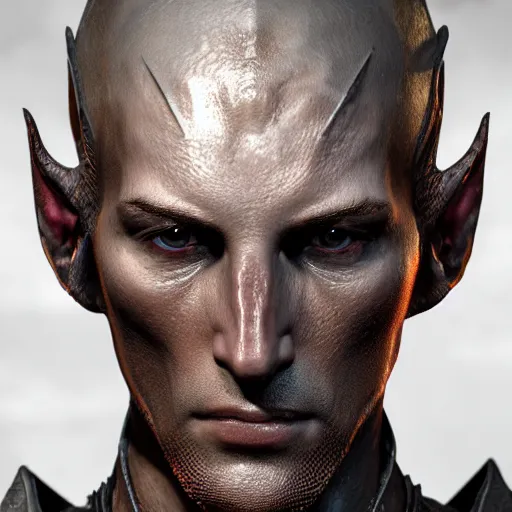 Prompt: hyperrealistic mixed media image of daedric prince from skyrim, stunning 3 d render inspired art by greg rutkowski and xiang duan and thomas eakes, perfect facial symmetry, flesh texture, realistic, highly detailed attributes and atmosphere, dim volumetric cinematic lighting, 8 k octane detailed render, post - processing, masterpiece,