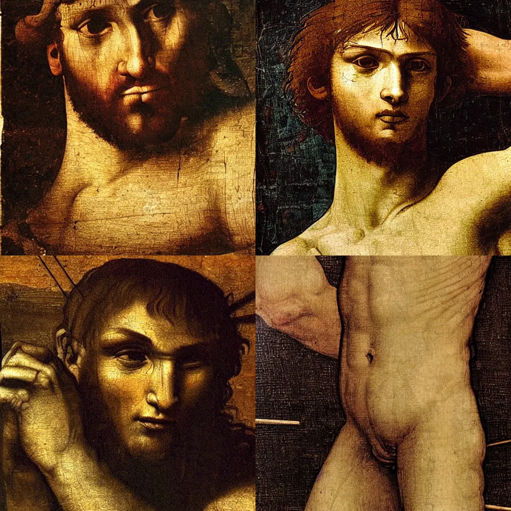 Prompt: David after the fight with Goliath,close up,by Leonardo DaVinci