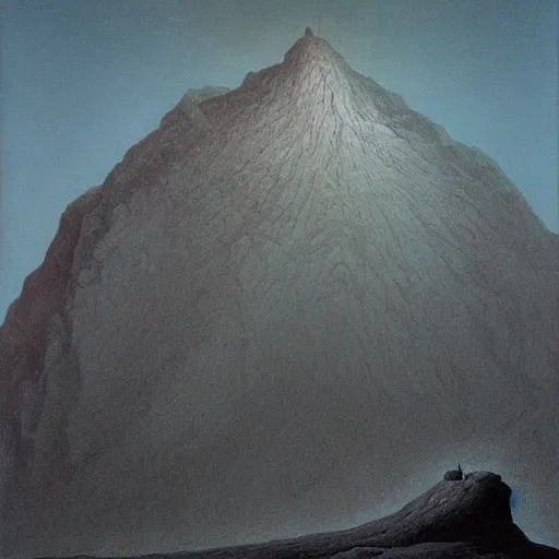 Image similar to A mountain look like a women, by Artgem and Zdzislaw Beksinski