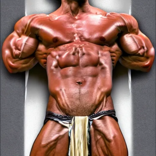 Image similar to jesus as a veiny body builder, extreme detail, 4k, realistic, photograph