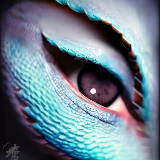 Prompt: a beautiful dragon's bule eyes, 8 k, stunning, eye profile, surrealist, close - up view, movie style