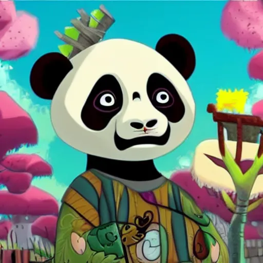 Image similar to panda zombie, animated film