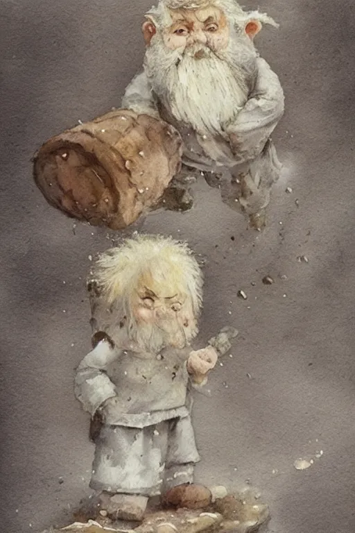 Image similar to muted color!!!!!!! watercolor of a ( ( ( gnome ) ) ) painterly, granular dripping running. very muted colors. by jean - baptiste monge!!!!!