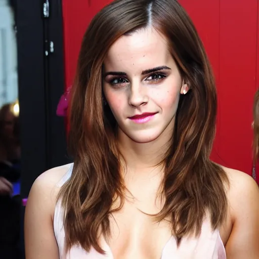 Image similar to emma watson mixed with kim kardashian, full - figure profile shot