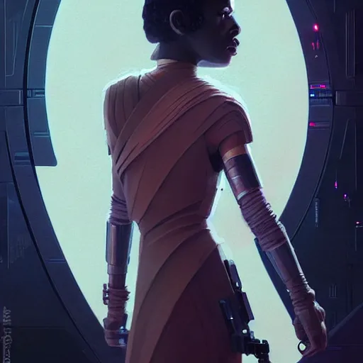 Image similar to star wars with lord Rihanna profile picture by Greg Rutkowski, intricate details, futuristic, volumetric lights, streetwear, studio ghibli, Organic Painting , Matte Painting, geometric shapes, hard edges, trending on the artstation, fantasy LUT, realistic by Sachin Teng + Martin Grip + Moebius + Patrick Gleason, smooth, sharp focus, illustration, art by John Collier and Albert Aublet and Krenz Cushart and Artem Demura and Alphonse Mucha, techwear, Industrial Scifi, detailed illustration, character portrait,