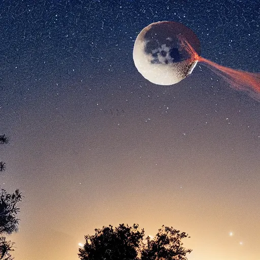 Image similar to photo of the moon exploding in the sky on a clear, cloudless sky, blue sky