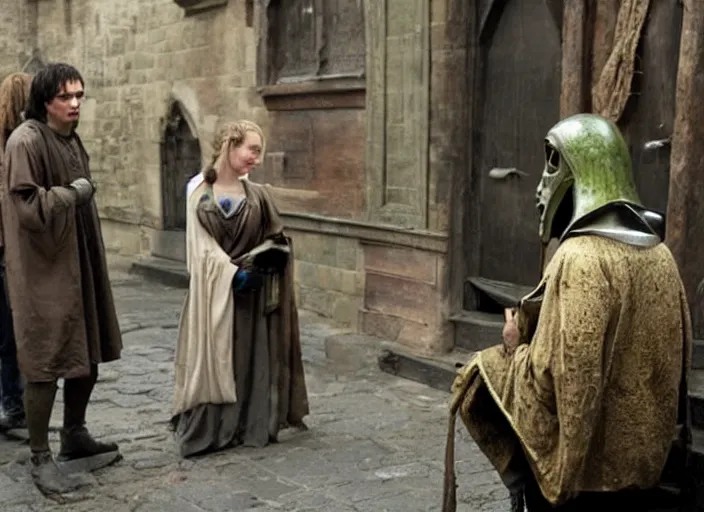 Prompt: scene from a 2 0 1 0 film set in 1 4 5 0 showing an alien